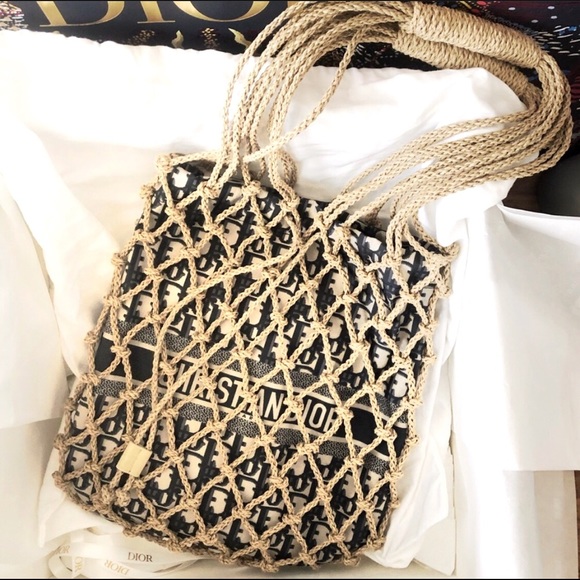 DIOR blue oblique net tote RARE - Picture 3 of 10